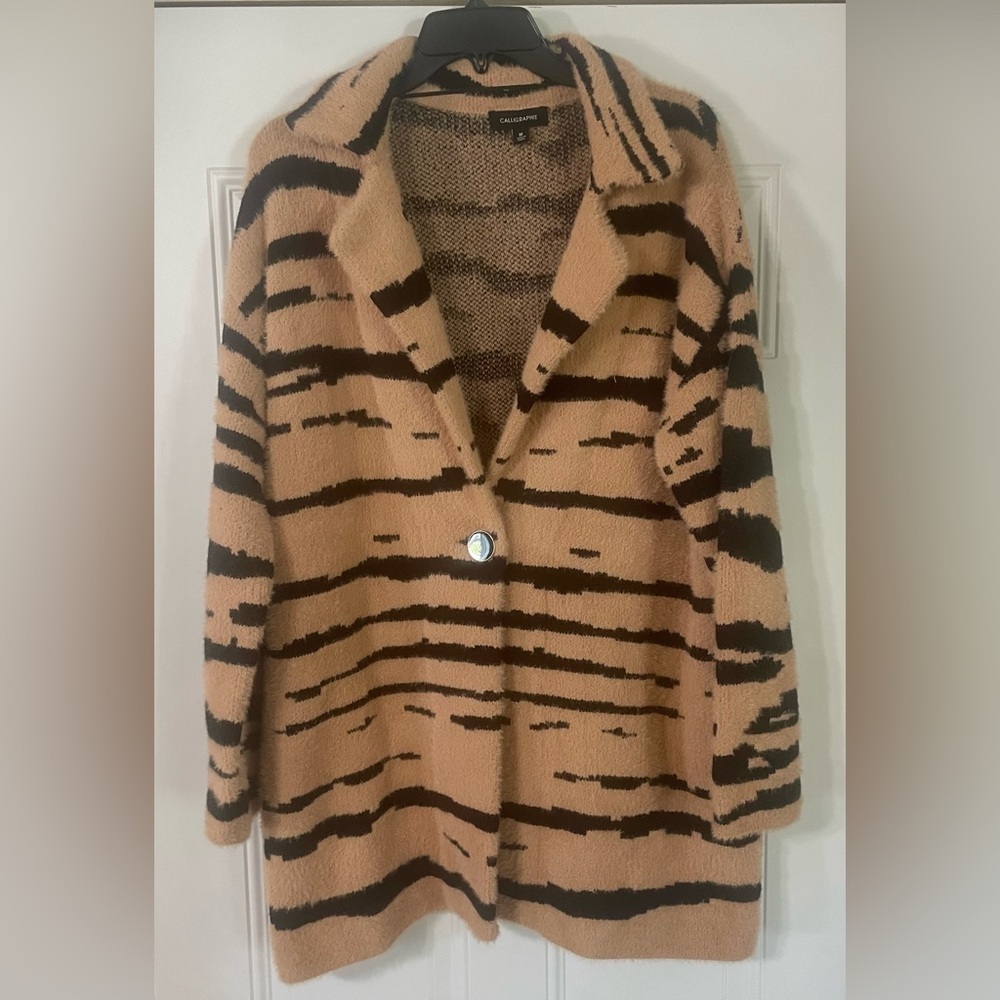 Calligraphie Tiger Stripe Single Button Overcoat Cardigan Size Medium